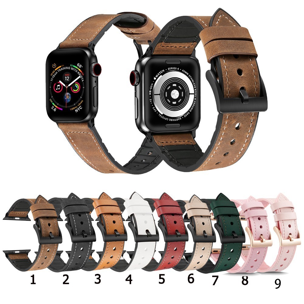 สายนาฬิกาข้อมือซิลิโคน หนังวัวแท้ สําหรับ Apple Watch Series 9 8 7 6 SE 5 4 3 2 ultra 2 49 มม. 38 มม. 40 มม. 42 มม. 44 มม. 41 มม. 45 มม.