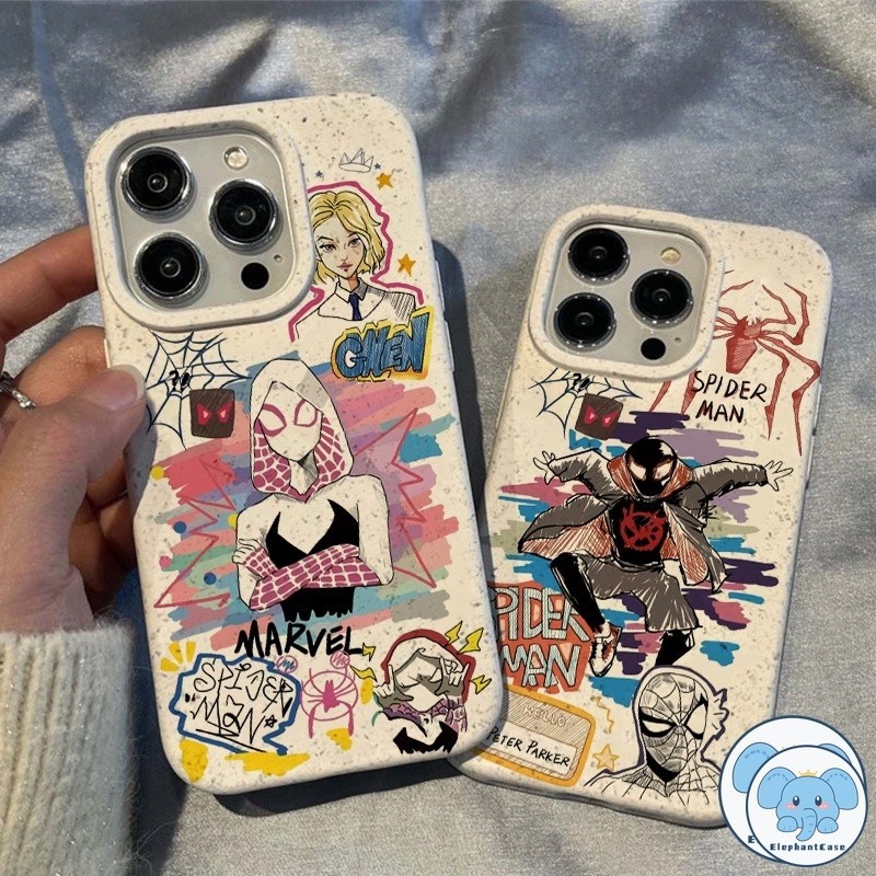 การ์ตูนสไปเดอร์แมนเย็นคู่กรณีย่อยสลายได้ iPhone 16 11 15 14 13 12 Pro MAX 7 6 8 6S Plus XR X XS MAX กรณี Doodle - รูปที่ 5