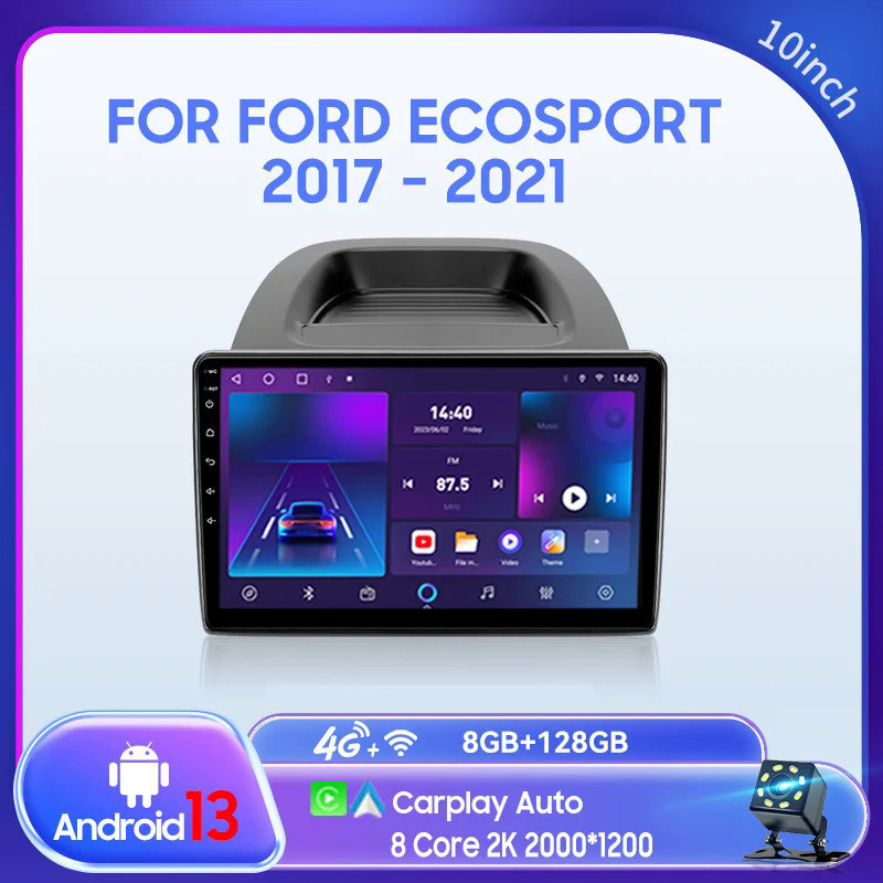 เครื่องเล่นมัลติมีเดีย วิทยุ GPS นําทาง 4G 10 นิ้ว 2 din Android 13.0 สําหรับ Ford EcoSport 2017-2021