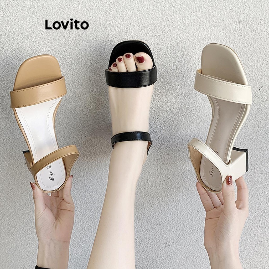 Lovito รองเท้าส้นสูงผู้หญิง ส้นหนา สีเรียบ สไตล์ลำลอง LFA26049