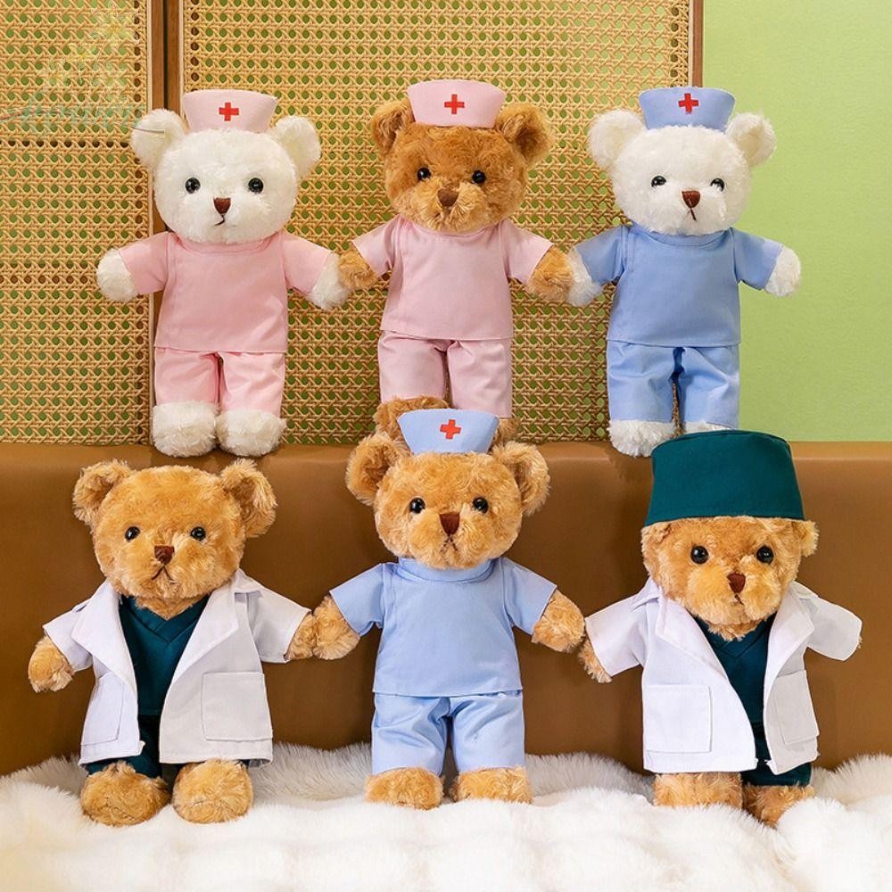 Kowen หมอหมีตุ๊กตา,สีขาวชุดพยาบาลหมีตุ๊กตา,ของเล่นเด็กการ์ตูน Cuddly โรงพยาบาลสัตว์ตุ๊กตาหมีของขวัญพยาบาลวัน