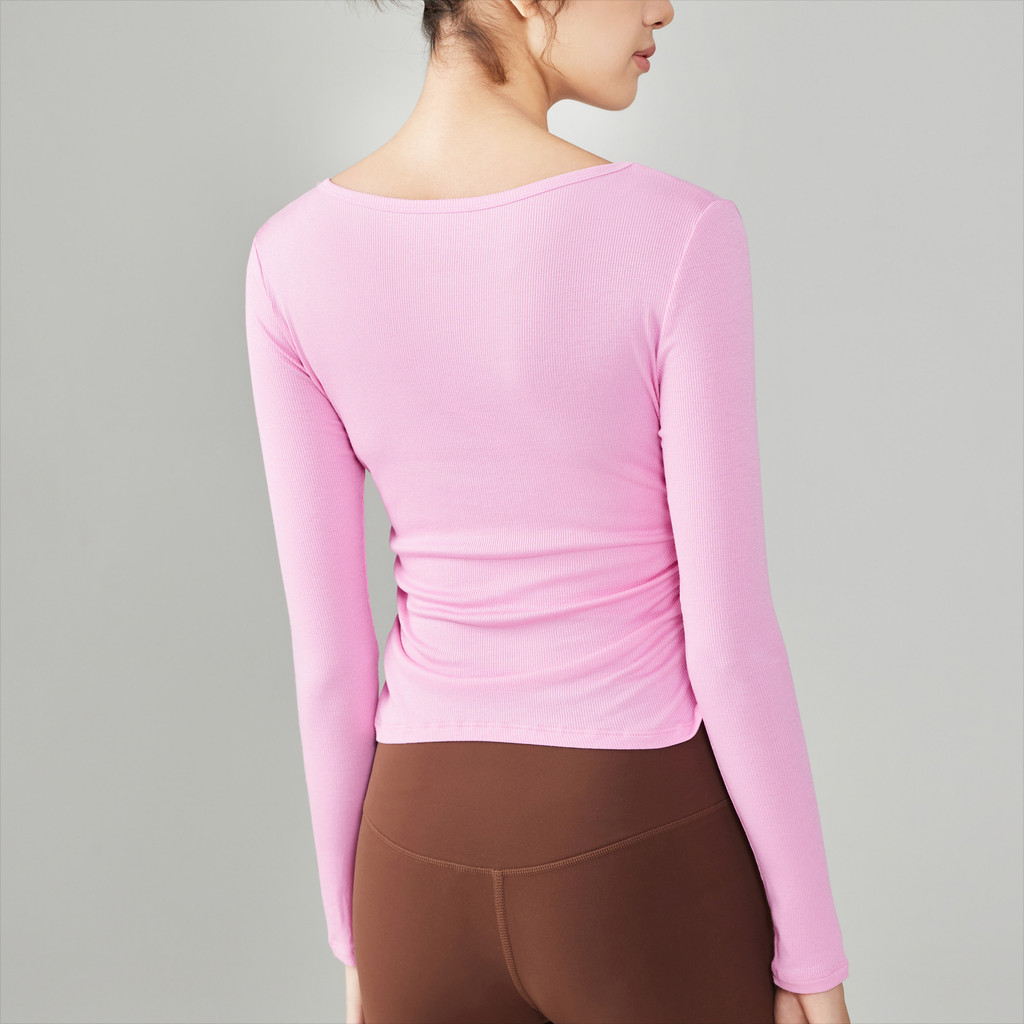 Yoga Sports T-shirt Long Sleeve Pleats Ribbed Breathable - รูปที่ 2