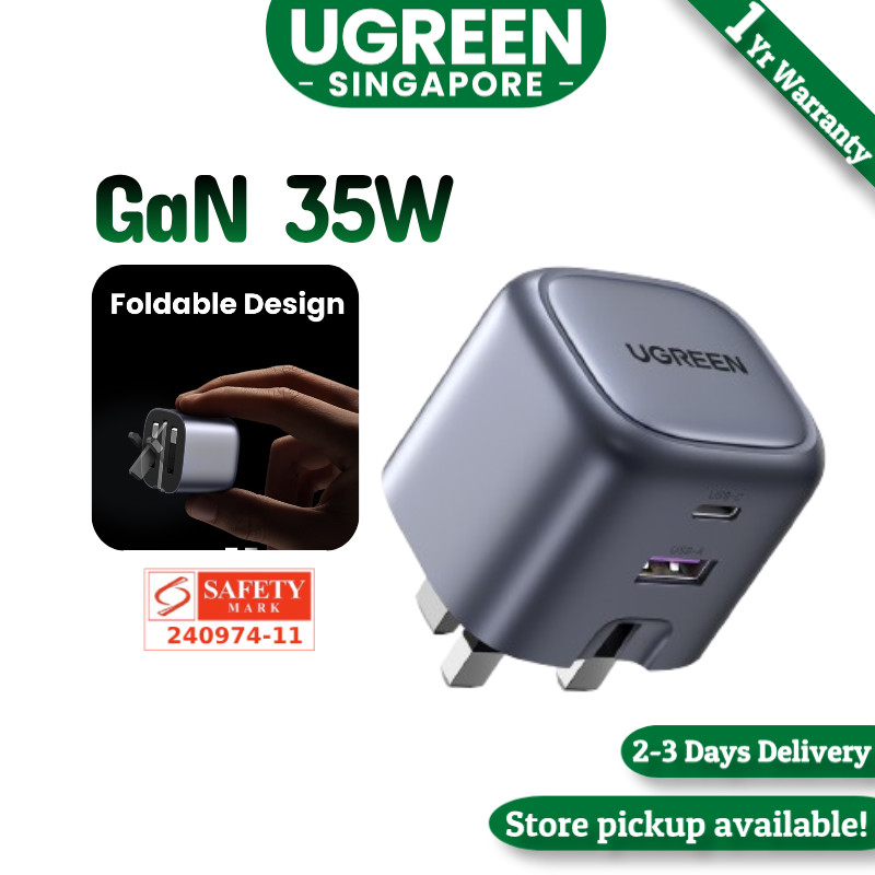 UGREEN 35W USB C Charger Nexode 2 พอร์ต GaN II Fast Charger Block, PD3.0 พับ Compact Charger สําหรับ