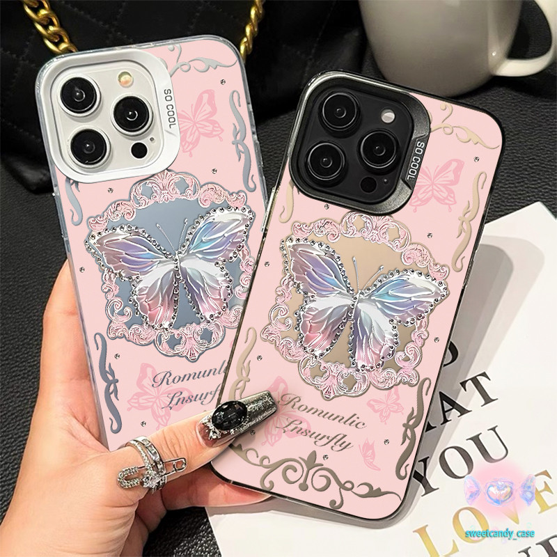 เคสแข็งคุณภาพ เคสสร้างสรรค์ล่าสุดfor IPhone 13 12 7Plus 15 16 Pro Max 8Plus XR XS Max เคสFORไอโฟนผีเสื้อสีชมพูสุดยอด
