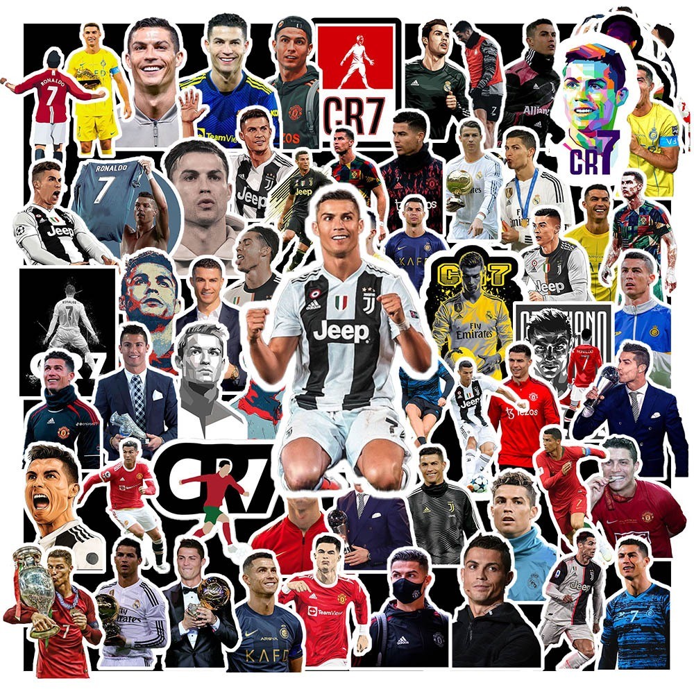 ชุดสติ๊กเกอร์หมวกกันน็อค Ronaldo CR7 50 ชิ้น, สติ๊กเกอร์ Ronaldo กันน้ํา, สติ๊กเกอร์เครื่องเล่น Rona