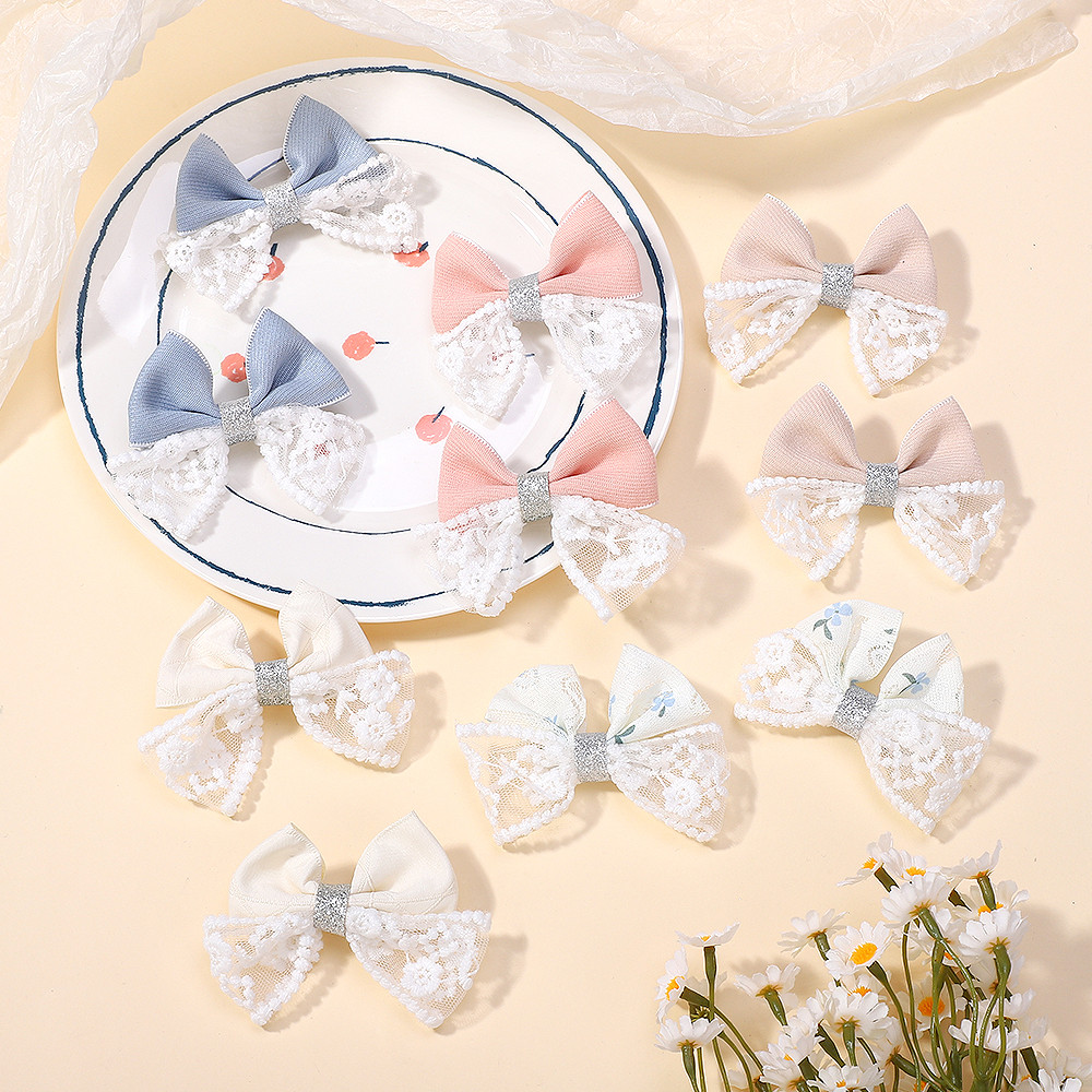 5 สีผ้าโบว์ลูกไม้บูติกกิ๊บติดผมสาวริบบิ้นกิ๊บติดผมที่ละเอียดอ่อนสไตล์เจ้าหญิง หมวก - รูปที่ 6