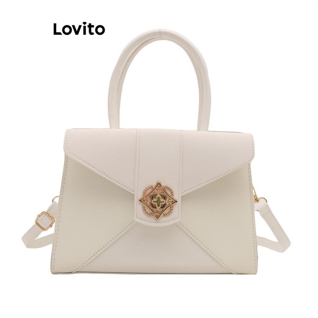 Lovito กระเป๋ากระเป๋าถือทรงพนังโลโก้โลหะธรรมดาหรูหราสําหรับผู้หญิง LFA65129