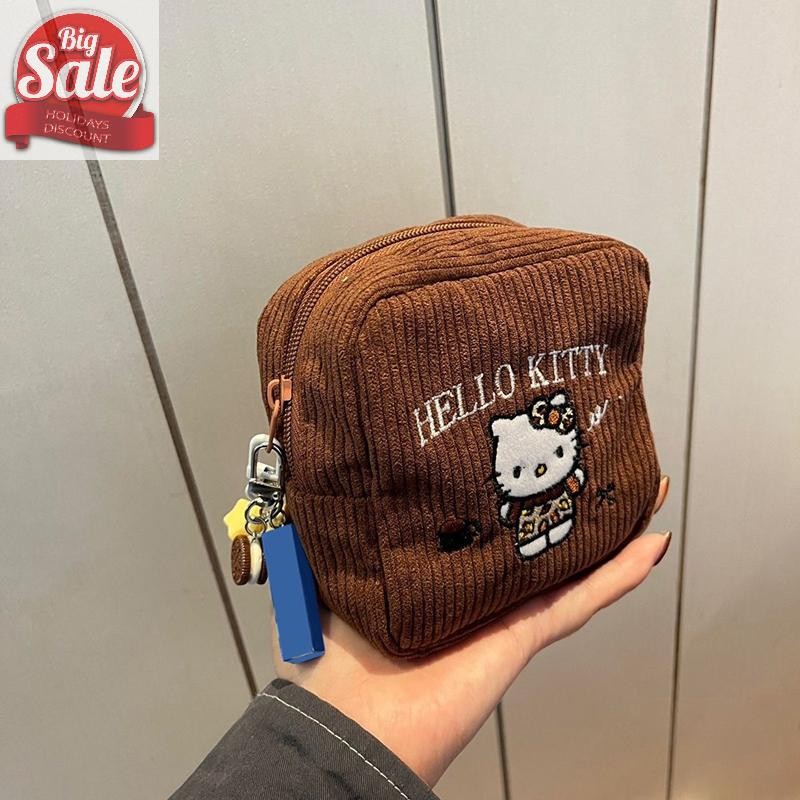 AF กระเป๋าถือใหม่การ์ตูนปัก Corduroy กระเป๋าเหรียญน่ารักแบบพกพาขนาดใหญ่ความจุกระเป๋าเก็บแต่งหน้า A