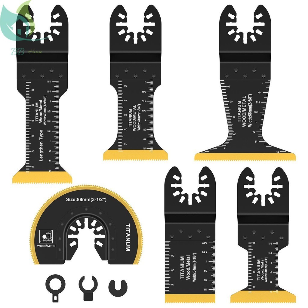 6 ชิ้น Oscillating ใบเลื่อย Bi-metal ไทเทเนียมเคลือบทนต่อการสึกหรอ Oscillating ใบมีดอะแดปเตอร์ปะเก็น SHOPQJC9798