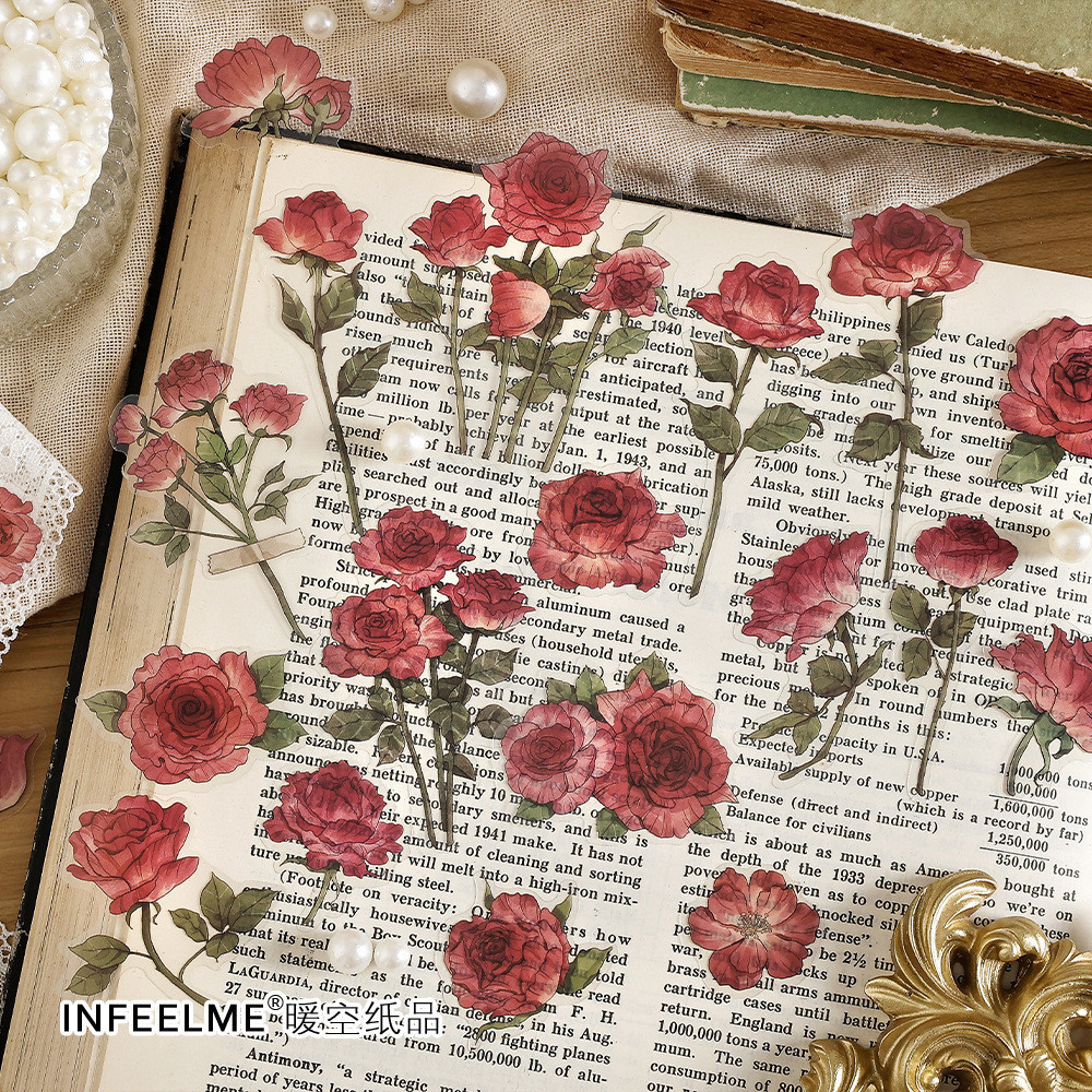 20 ชิ้น Rose ดอกไม้ Garden Theme สติกเกอร์ชุดโปร่งใส Decals สติกเกอร์สมุดภาพสําหรับเคสโทรศัพท์ Journals Planners แล็ปท็อป