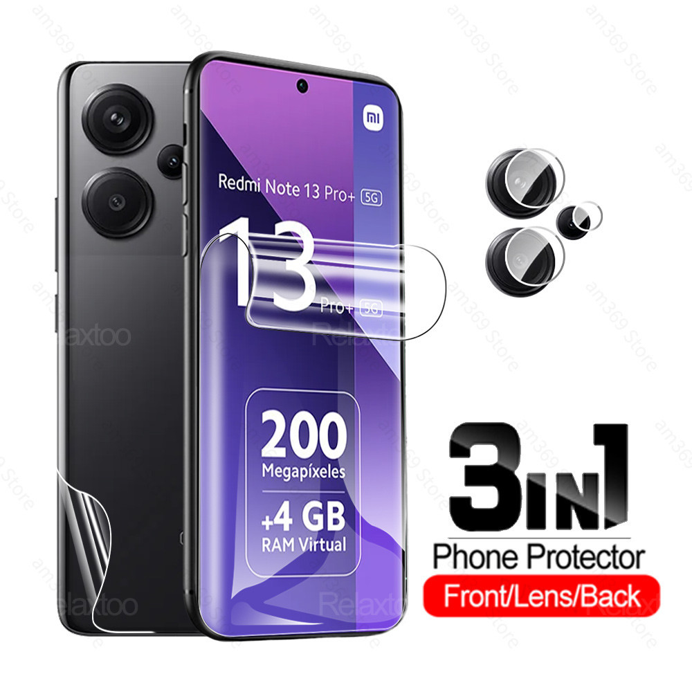 3in1 ฟิล์มไฮโดรเจลกันรอยหน้าจอ หน้า หลัง ไม่ใช่กระจก สําหรับ Xiaomi Redmi Note 13 Pro+ 5G Redmi Note13 Pro Plus Redmi Note 13 4G 5G Note13Pro 13Pro 4G