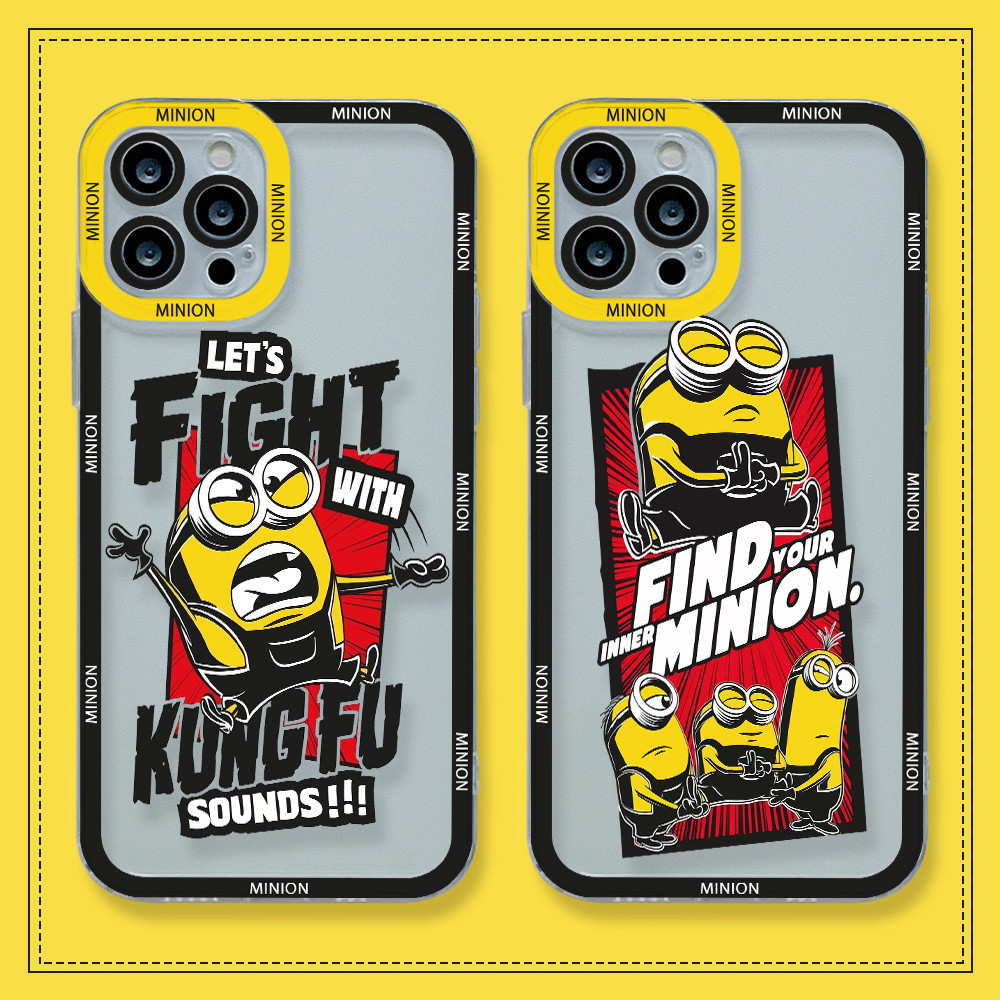 เคสโทรศัพท์มือถือแบบนิ่ม ใส กันรอยเลนส์กล้อง ลายการ์ตูนมินเนี่ยน สําหรับ iPhone 15 14 13 12 Mini 11 Pro Max X XS XR XSMAX 8 7 Plus SE2020