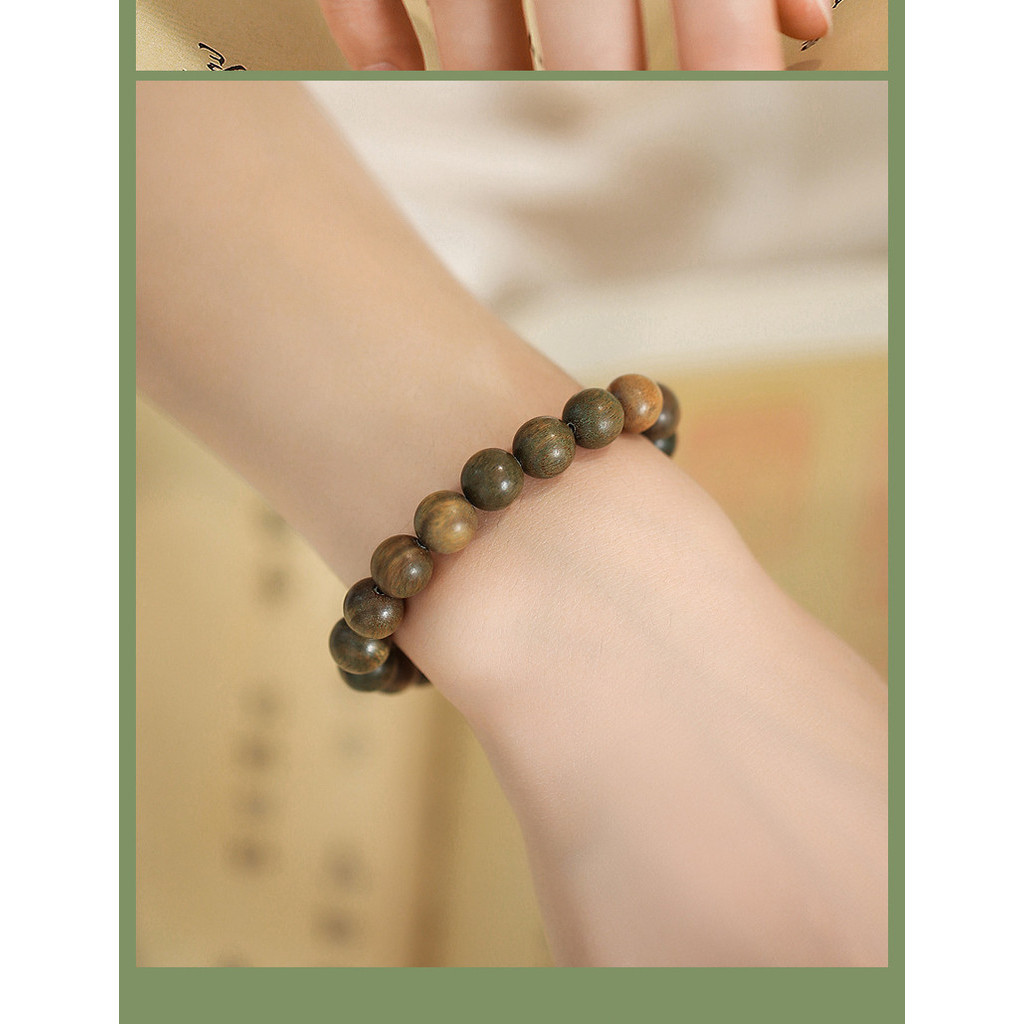 สร้อยข้อมือ ประดับลูกปัดไม้จันทน์ สีเขียว แบบเรียบง่าย สไตล์ชนเผ่า สําหรับผู้ชาย และผู้หญิง