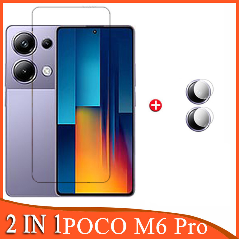 2 in 1 POCO M6 Pro กระจกนิรภัย แบบเต็มจอ สําหรับ POCO POCO X6 Pro 5G F5 F4 X3 Pro ตัวป้องกันหน้าจอ และตัวป้องกันกล้อง