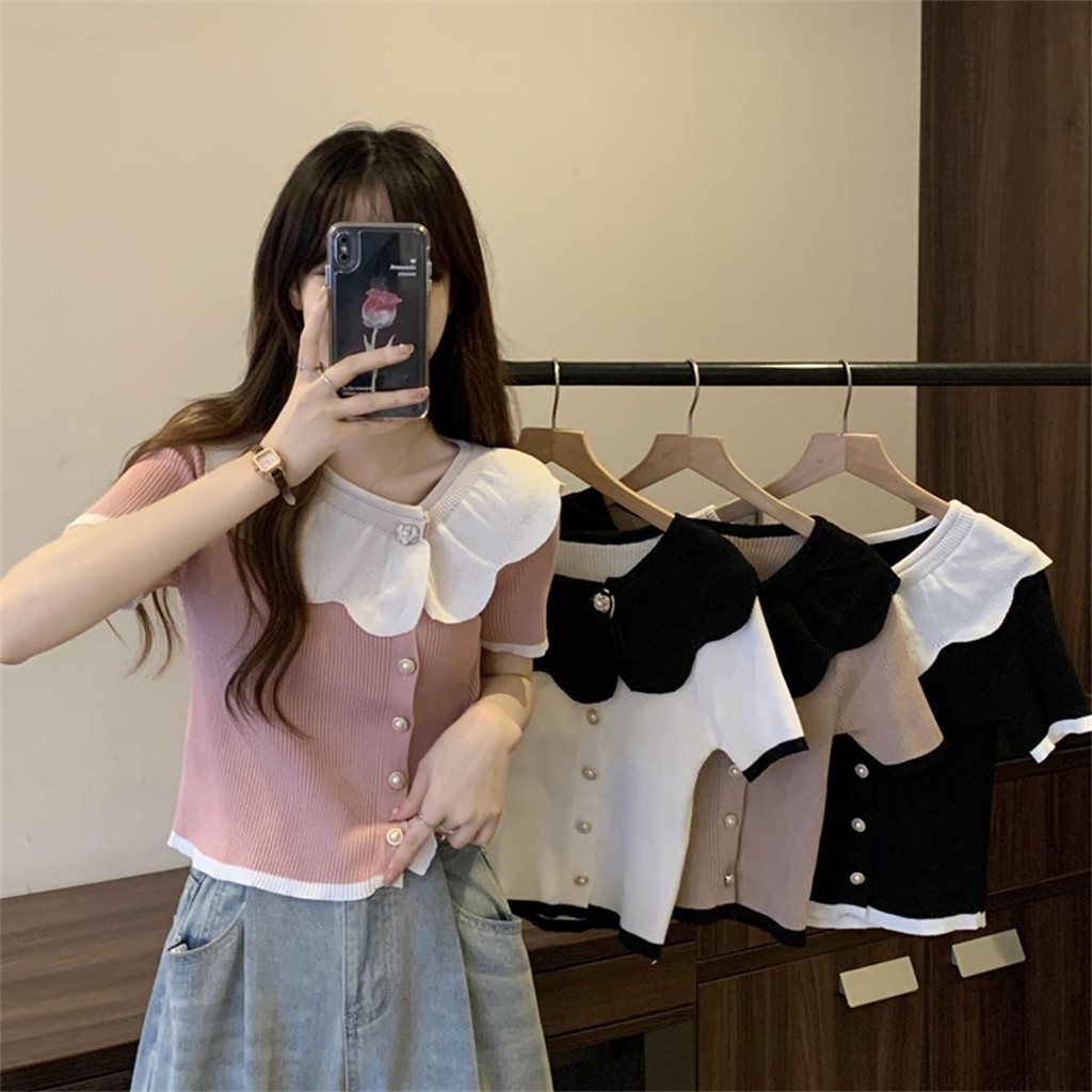 👚Anna👚60364-1❤️ เสื้อกล้ามถักไหมพรม ลายลูกไม้ ยืดกำลังดี กระดุมด้านหน้า สาวอวบ ผ้าบางใส่สบาย สีพาสเทลน่ารักมาก