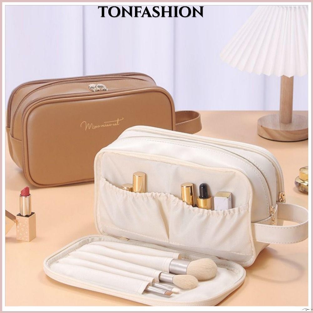 Tonfashion กระเป๋าเครื่องสําอาง หนัง Pu เหมาะกับการเดินทาง สําหรับผู้หญิง