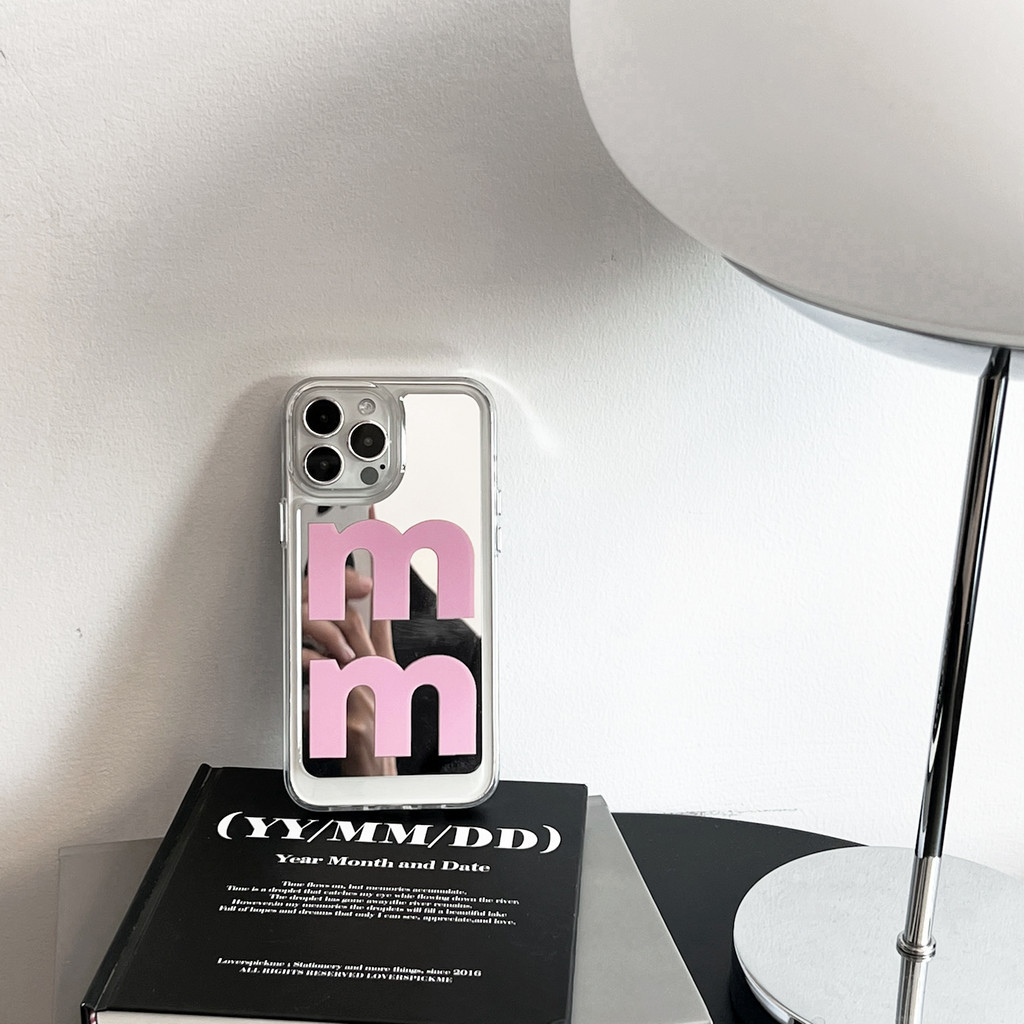 เคสโทรศัพท์มือถือ แบบกระจก ลายตัวอักษรภาษาอังกฤษ ระดับไฮเอนด์ สีชมพู สไตล์เกาหลี สําหรับ Iphone 15promax 13 14 12pro max 11