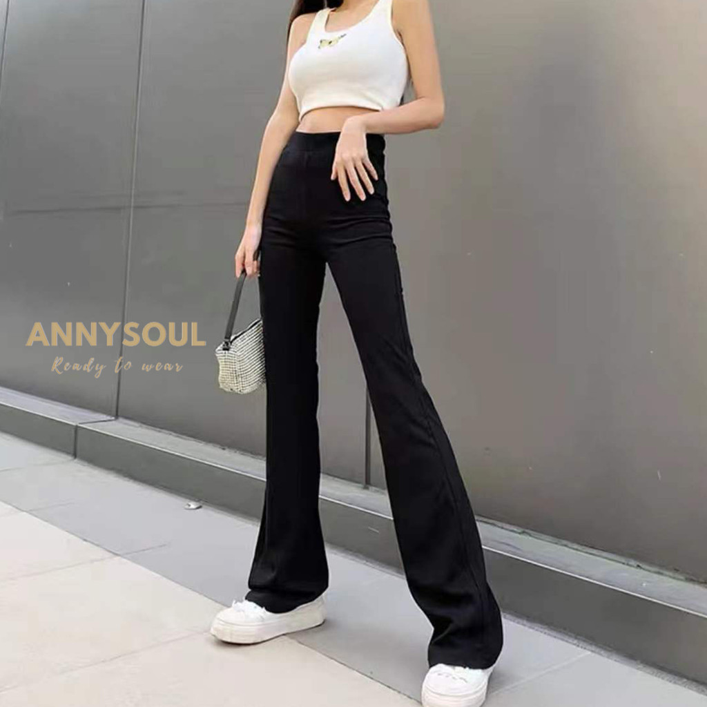 กางเกงขายาวทรงขาม้า กางเกงขากว้าง เอวสูง สีพื้น ทรงสลิมฟิต สำหรับผู้หญิง