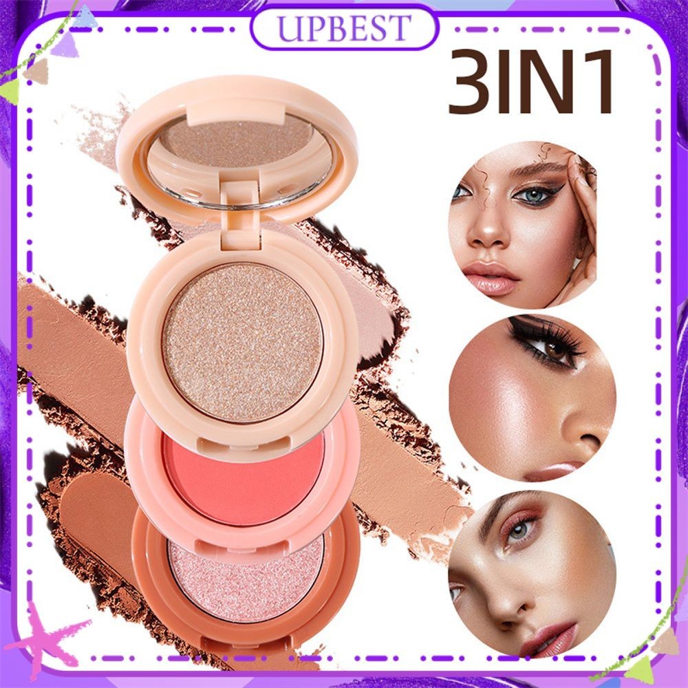 ♕ Miss Lara Three In One Sandwich Blush Palette Pearlescent Matte Highlighter Eye Shadow Blush Palette Easy To Color Long Lasting Student Female Face Makeup UPBEST