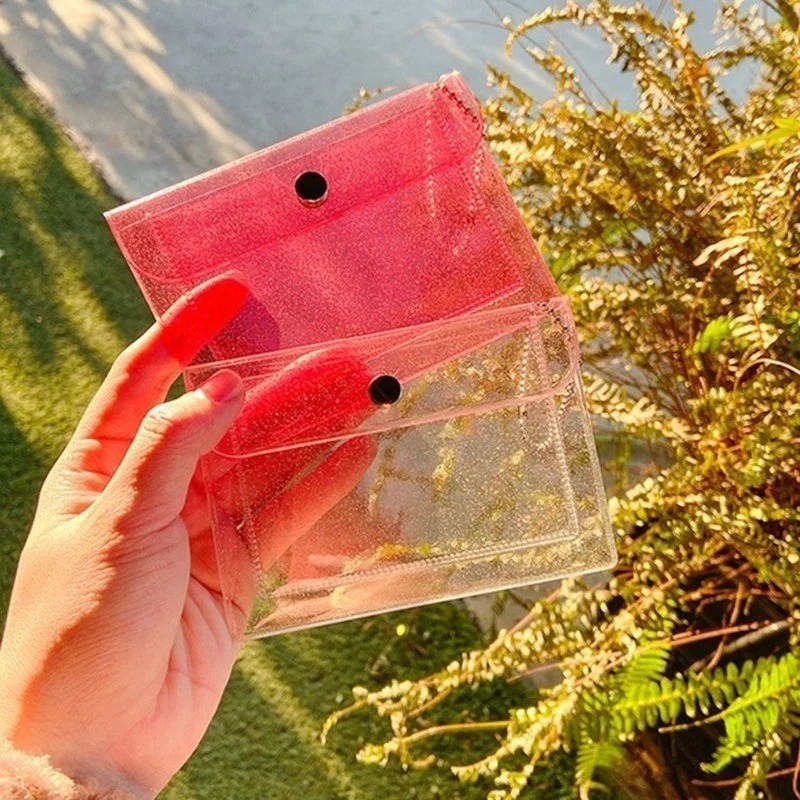 Sfse- กดกระเป๋าใส่เหรียญปุ่ม - อเนกประสงค์ - กระเป๋าเก็บกลิตเตอร์ - Pvc - แบบพกพา - กันน้ํา - ที่ใส่บัตรเครดิต ID - Mini - กระเป๋าจัดระเบียบแบบใส