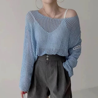 Suxi เสื้อถัก คอกลม แขนยาว ทรงหลวม สไตล์เกาหลี เรโทร แฟชั่นสําหรับผู้หญิง 240305