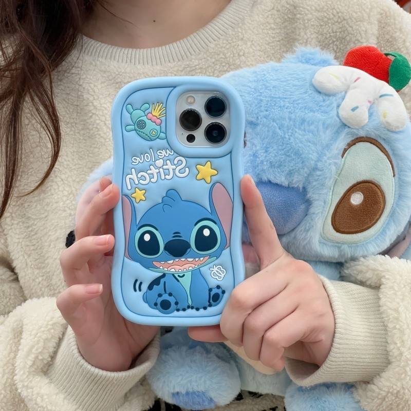 เคสโทรศัพท์มือถือ ซิลิโคน ลายการ์ตูน 3D สีฟ้า สําหรับ iPhone 11 12 12Pro 12Promax 13 13Pro 13Promax 15 15Pro 15Promax 14 14Pro 14Promax 11