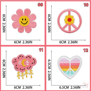 ☸ The Pink Vibes Q-2:Butterfly / Peace Bus / Sunshine / Heart / Flowers Iron-On Patch ☸ 1 ชิ้น DIY เย็บบนเหล็กบนป้ายแพทช์
