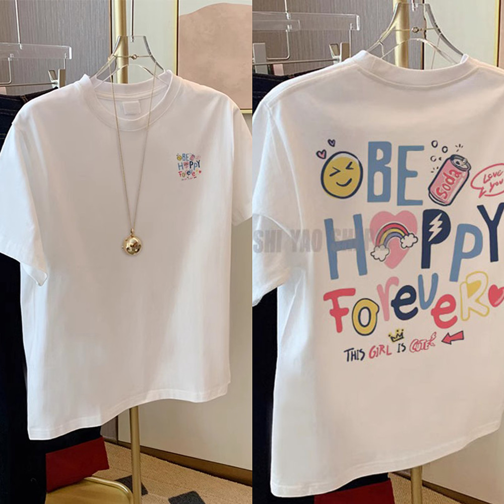 （🔥พร้อมส่ง🔥 ลายสุดฮิต!）เสื้อยืดสไตล์เกาหลี เสื้อยืดพิมพ์การ์ตูนแขนสั้นผ้าฝ้าย เสื้อยืดผู้หญิงน่ารัก ใส่สบาย ดูดซับเหงื่อ - รูปที่ 7