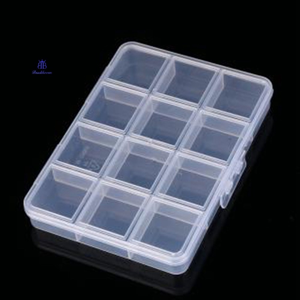 กล่องพลาสติกใส ทรงสี่เหลี่ยมผืนผ้า ขนาด 13.6x10x1.8 ซม. ช่อง 3.1x3.2 ซม. 1 ชิ้น พร้อมช่อง 12 ช่อง สําหรับจัดเก็บลูกปัด เพชร งานฝีมือ DIY