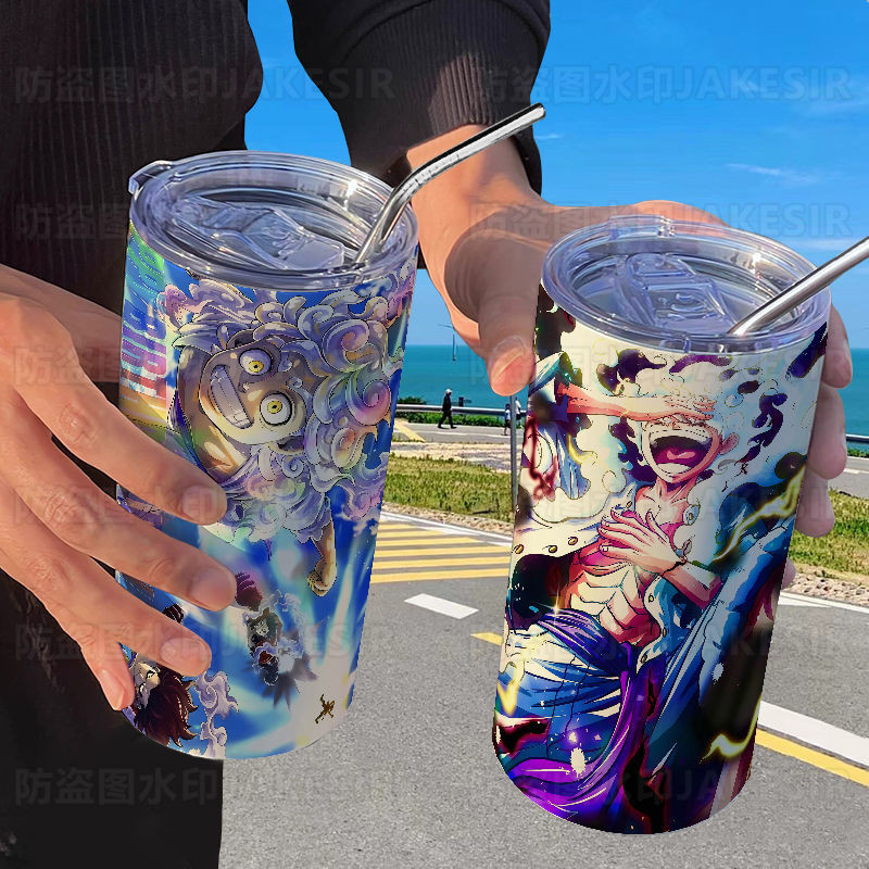 One Piece luffy Fifth Gear THERMOS ถ้วยฟาง Casual Roronoa Zoro ถ้วยกาแฟแบบพกพาสแตนเลส gelas minum termos dengan ฟาง pictures.