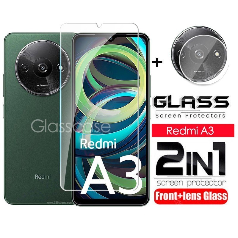 สําหรับ Redmi A3 2 In 1 ฟิล์มกระจกนิรภัยกันรอยหน้าจอ สําหรับ Xiaomi Redmi A3 RedmiA3 เลนส์กล้องด้านห