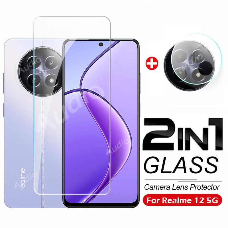 2in1 กระจกนิรภัยแบบเต็มหน้าจอป้องกันฟิล์มพร้อมกล้องเลนส์สําหรับRealme 12 12 + 12x 5G 4G 2024 ป้องกันหน้าจอฟิล์มสําหรับRealme12 Realme12x Realme12 + 5G 4G