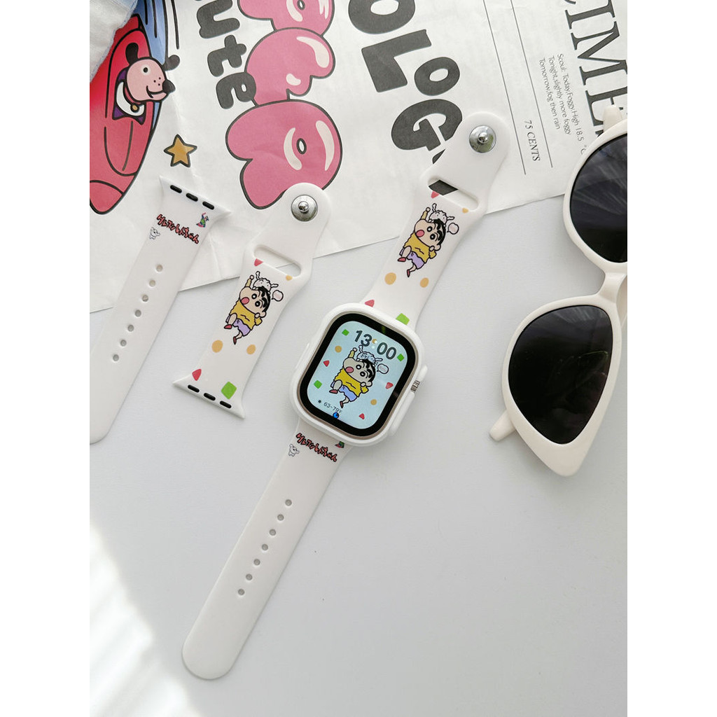[พร้อมส่ง] สายนาฬิกาข้อมือซิลิโคน ลายการ์ตูนชินจัง สําหรับ applewatch9 iWatch8 se2 iwatch S9 S8 S7 SE 41 45 1 ชิ้น