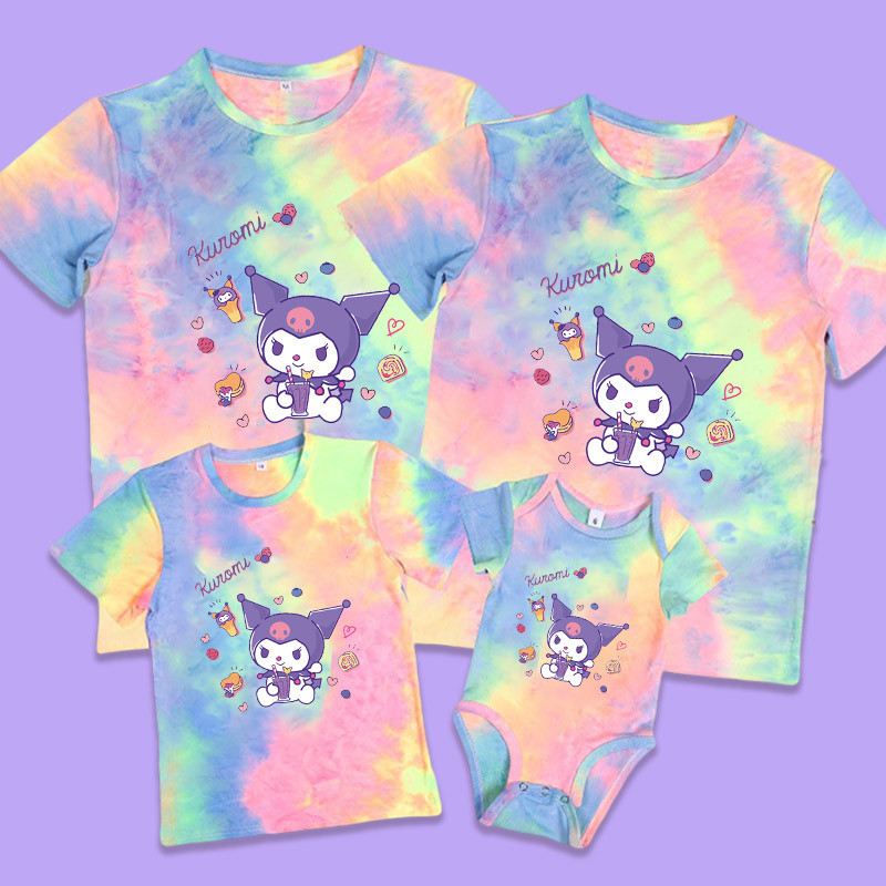เสื้อยืด พิมพ์ลาย Kuromi Cinnamoroll แฟชั่นฤดูร้อน สําหรับครอบครัว พ่อ แม่ และลูก