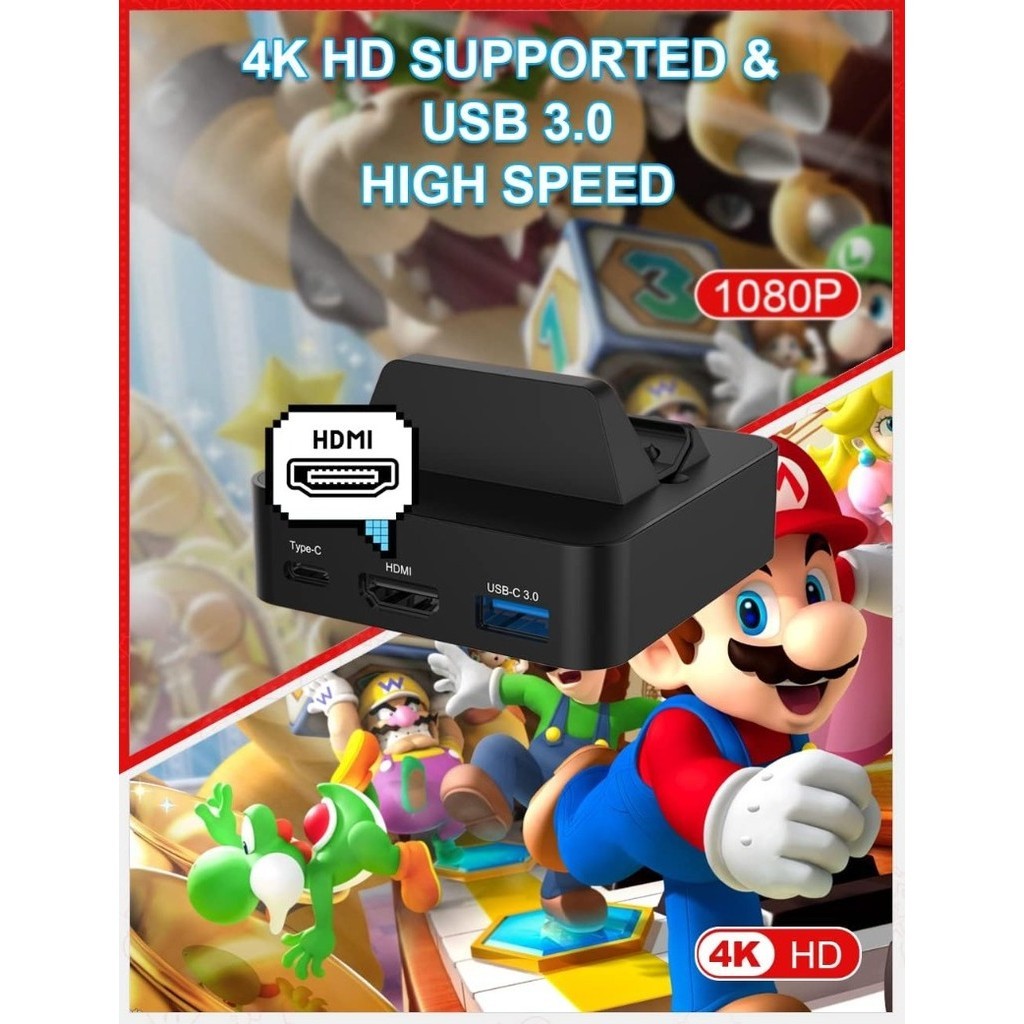 Suprcl 3 in 1 แท่นชาร์จ USB C เข้าได้กับ Nintendo Switch TV Dock OLED USB C เป็น HDMI HD 4K 1080P USB C 15V และ USB 3.0 พอร์ตขาตั้ง