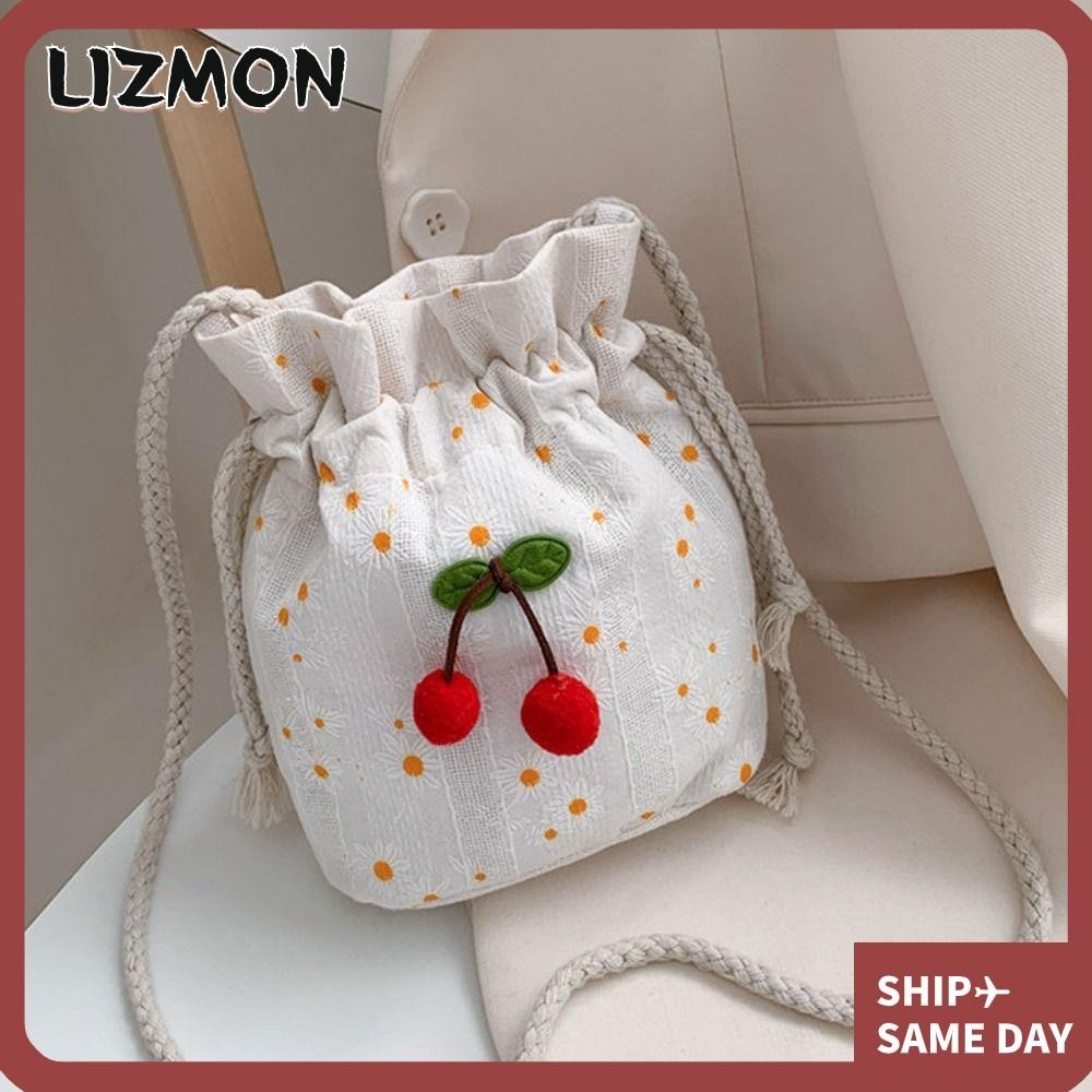Lizmon กระเป๋าสะพายข้าง ทรงบักเก็ต ลายเชอร์รี่ ลําลอง แฟชั่น