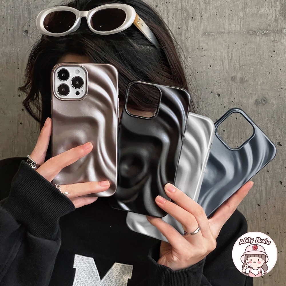 เคสโทรศัพท์มือถือแบบนิ่ม TPU ผิวด้าน กันกระแทก กันฝุ่น ลายคลื่นน้ํา สีมาการอง 3D สีดําวาว สําหรับ IPhone 15 14 13 12 11 Pro Max