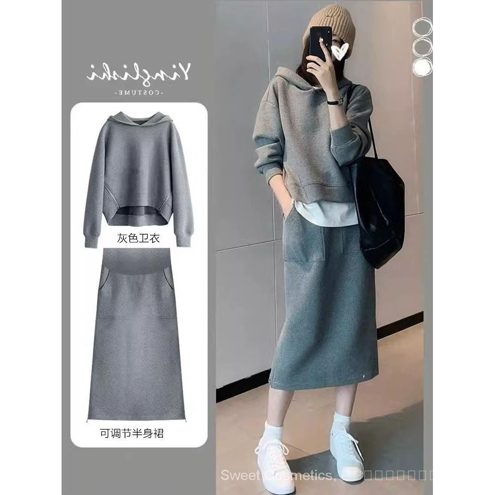 เสื้อกันหนาวกระโปรงลําลอง มีฮู้ด ทรงหลวม ขนาดใหญ่ แฟชั่นฤดูใบไม้ผลิ และฤดูใบไม้ร่วง สําหรับสตรี