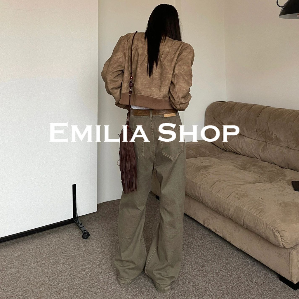 EMILIA SHOP กางเกงยีนส์ผู้หญิง กางเกงยีนส์ขาสั้น สบายๆ น่ารัก ทันสมัย สไตล์ WLK2430IPO 13Z240325