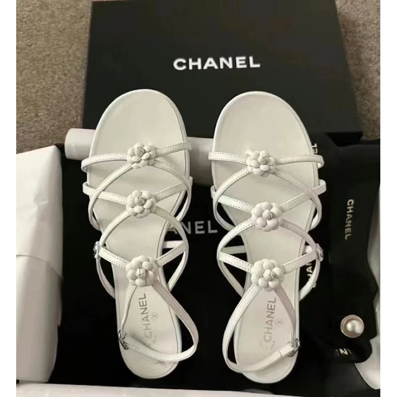 [สินค้าใหม่] Ch @ el Chanel 2023 รองเท้าส้นสูง หนังวัวแท้ แต่งสายรัดข้อเท้า แบบบาง สไตล์ชาแนล สําหรับผู้หญิง