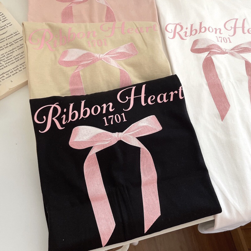 กรุงเทพมหานคร ผลิต Oversize Ribbon Heart 1701  เสื้อยืดโอเวอร์ไซต์ Cotton 100% ผ้าดีมากๆไม่ผิดหวังแน่นอน