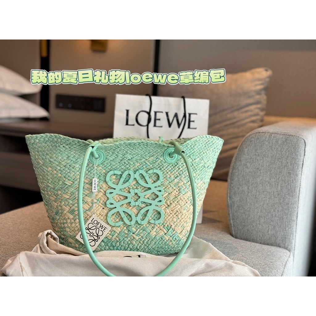 Loewe's ใหม่ กระเป๋าถือ กระเป๋าช้อปปิ้งลําลอง ทรงโท้ท ฟางอะนาแกรม แฟชั่นสําหรับผู้หญิง