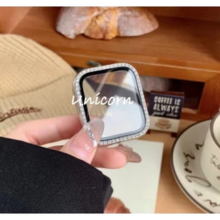 เพชรแก้ว + ฝาครอบ สําหรับ Apple Watch Case 45/41/40/44/42/46 มม. Bling กันชน + หน้าจอ iWatch Series 10 9 8 7 3 6 SE