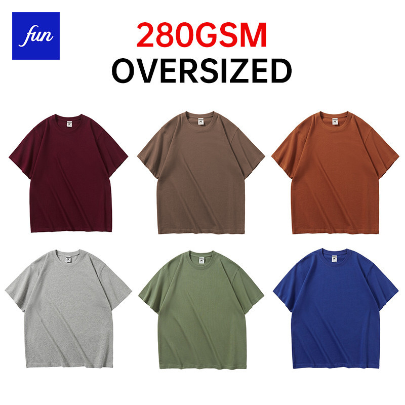 เสื้อยืดพรีเมี่ยม 100% ผ้าฝ้ายพรีเมี่ยมวางไหล่ 280แกรมม เสื้อยืดขนาดใหญ่สีทึบว่างเปล่าญี่ปุ่นย้อนยุคผู้ชายผู้หญิงคอกลมแขนสั้น เสื้อยืด