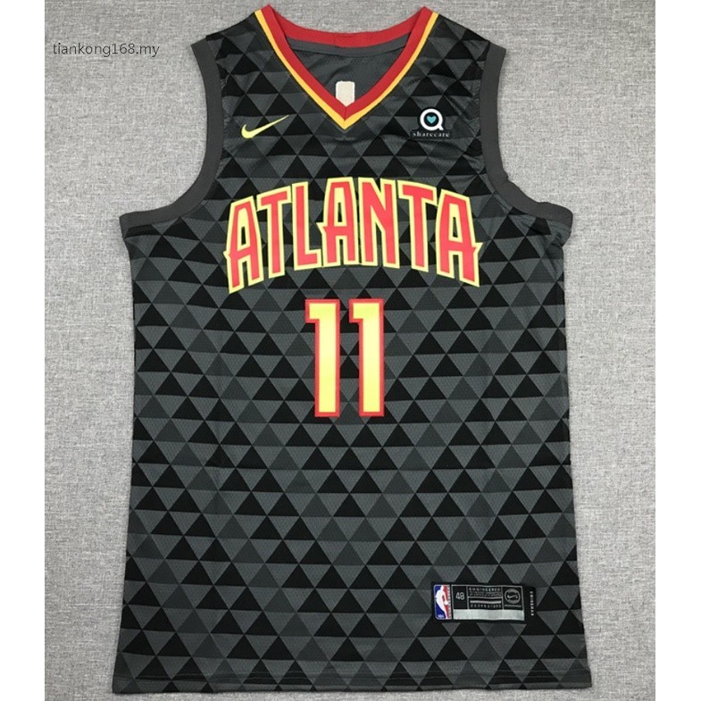 ใหม่ Atlanta Hawks สําหรับผู้ชาย 2021 #11 เสื้อกีฬาบาสเก็ตบอล ปักลาย Trae Young ATLANTA สีดํา