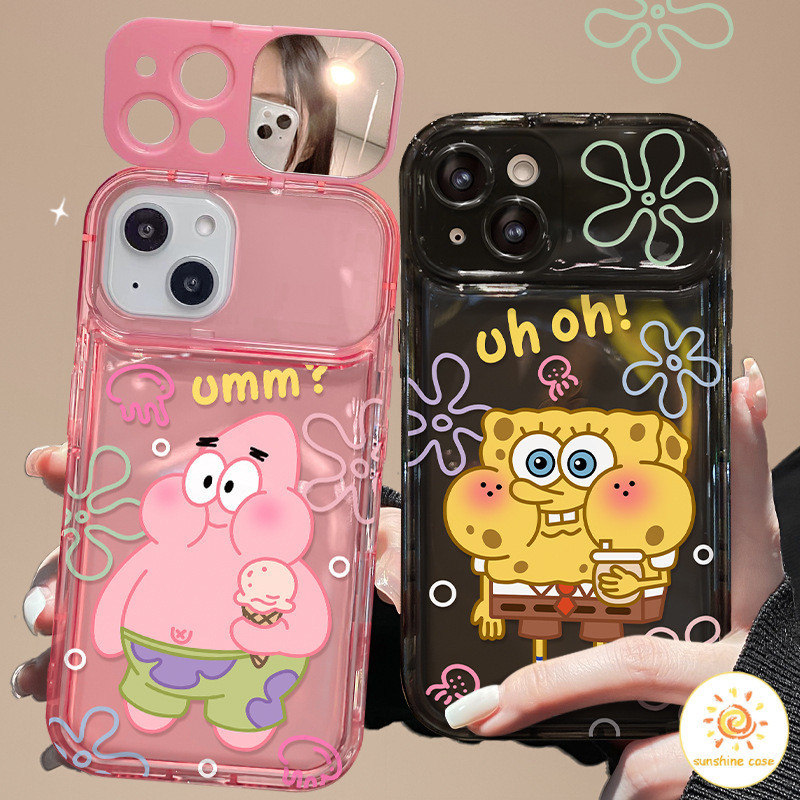 กระจกแต่งหน้า กระจกแต่งหน้าฟองน้ำรูปดาวน่ารัก ไอโฟน11 For iPhone12 13 14 15Pro MAX X XS XR XS 7 8Plus SE2020 เคสโทรศัพท์