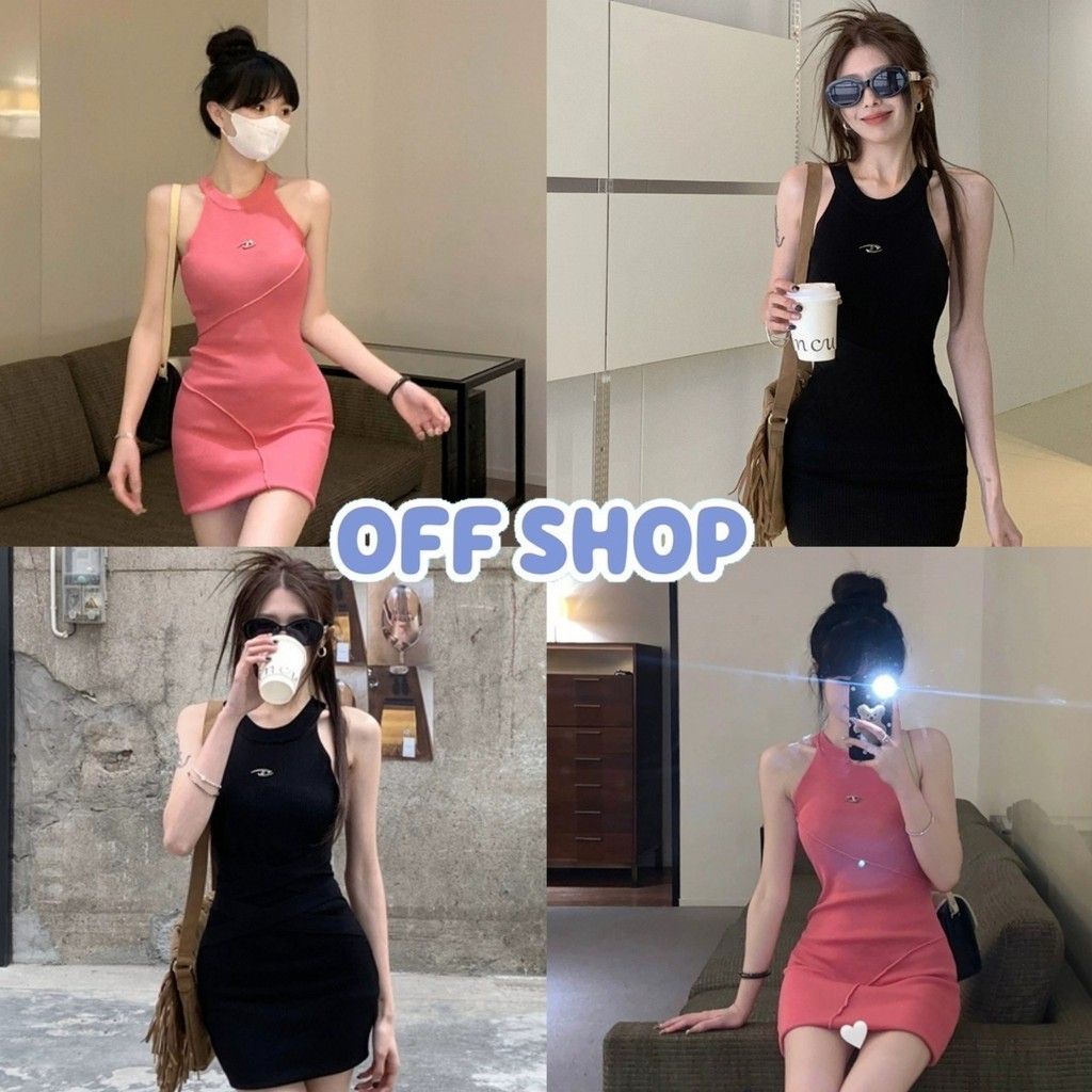 OFF SHOP พร้อมส่ง (OFF-Z10) ชุดมินืเดรสไหมพรม ทรงรักรูป ผ้าร่องใส่สบาย