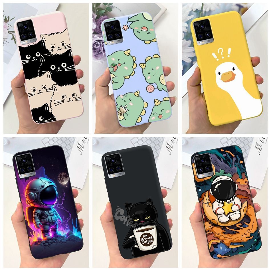 Vivo V20 V2025 V2024 / V20 SE V2022 V2023 เคสโทรศัพท์ ซิลิโคนนุ่ม ลายการ์ตูนนักบินอวกาศ ไดโนเสาร์ แมวน่ารัก