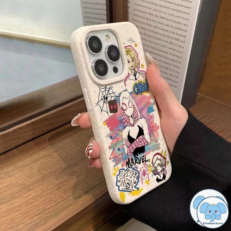 การ์ตูนสไปเดอร์แมนเย็นคู่กรณีย่อยสลายได้ iPhone 16 11 15 14 13 12 Pro MAX 7 6 8 6S Plus XR X XS MAX กรณี Doodle - รูปที่ 2