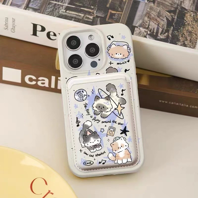 เคสโทรศัพท์มือถือ ลายแมวสีฟ้าน่ารัก ย่อยสลายได้ พร้อมกระเป๋าสตางค์ สําหรับ Iphone 11 12promax 12 13 14 15 pro max 14promax 15pro